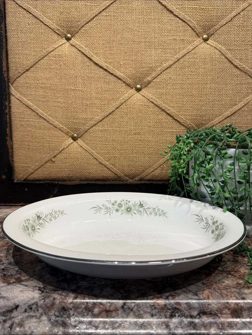 Wedgwood White Oval Serving Platter with Green Floral Trim